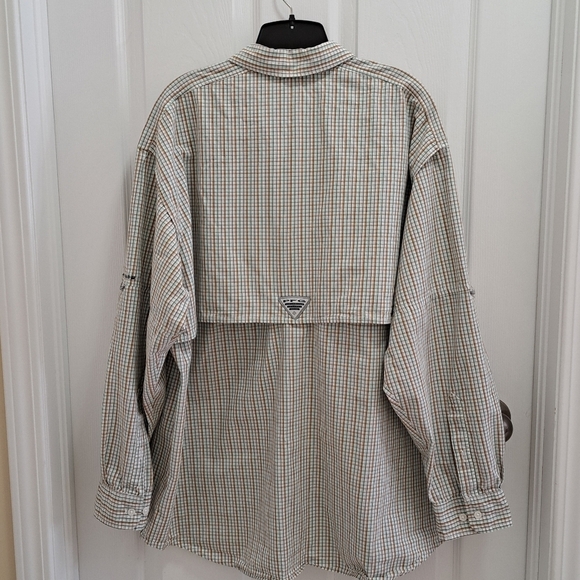 Columbia Sportswear PFG Shirt Men's Large White Tan Green Check Fishing Gear - Picture 13 of 14